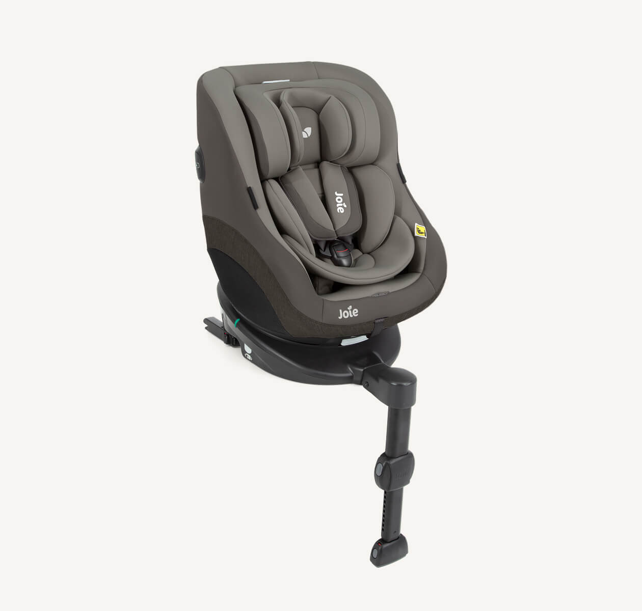   Joie spin 360 GTi car seat in two-tone gray at an angle.