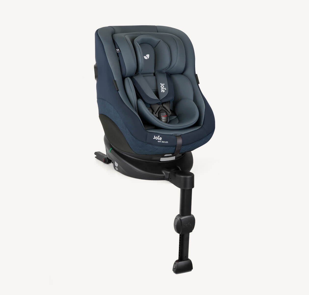   Joie spin 360 GTi car seat in two-tone gray at an angle.