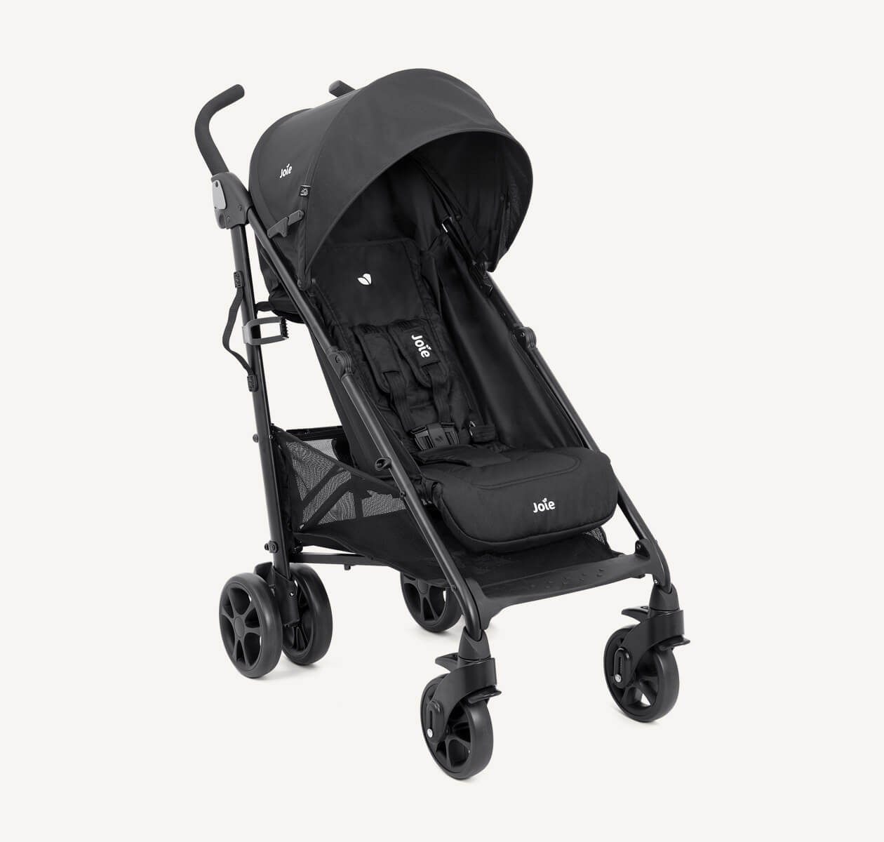 The Joie Brisk stroller in black, at an angle facing to the right.