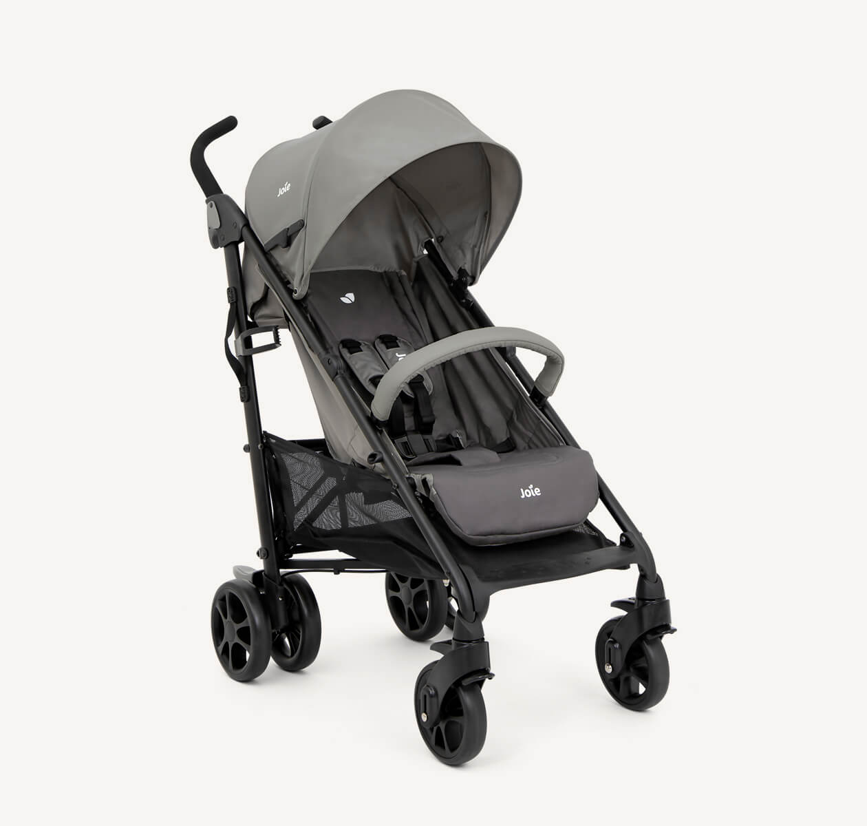  The Joie Brisk LX stroller in two tone gray, at an angle facing to the right.