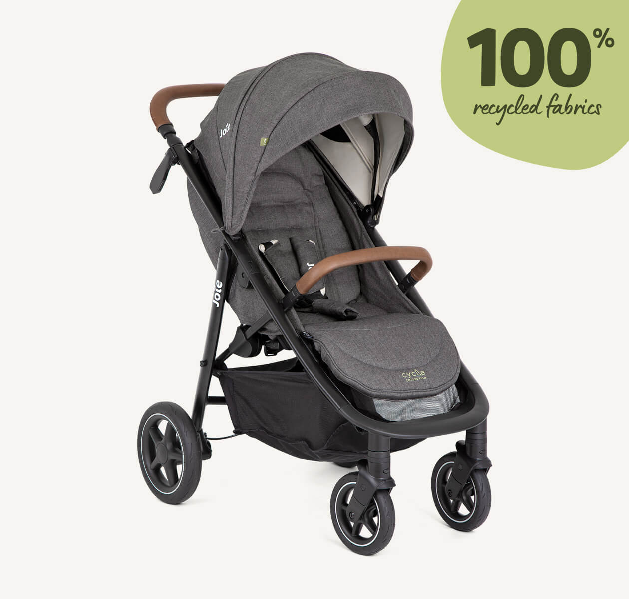 Gray Joie Mytrax Pro stroller facing to the right at a 45 degree angle.