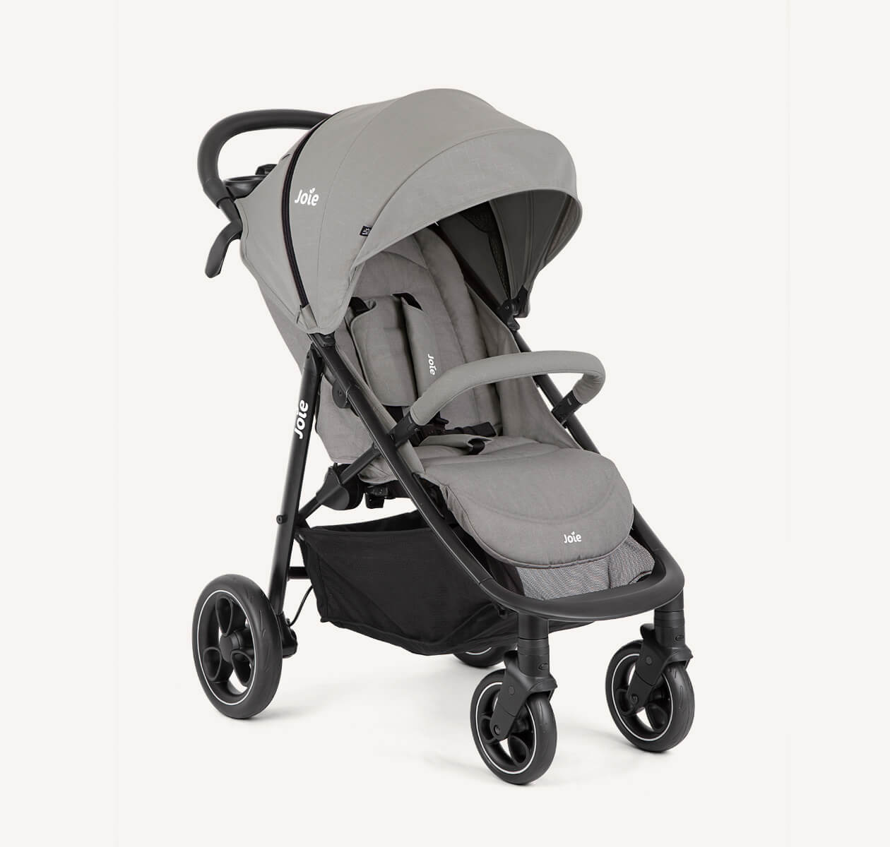 Joie gray litetrax stroller at an angle. 