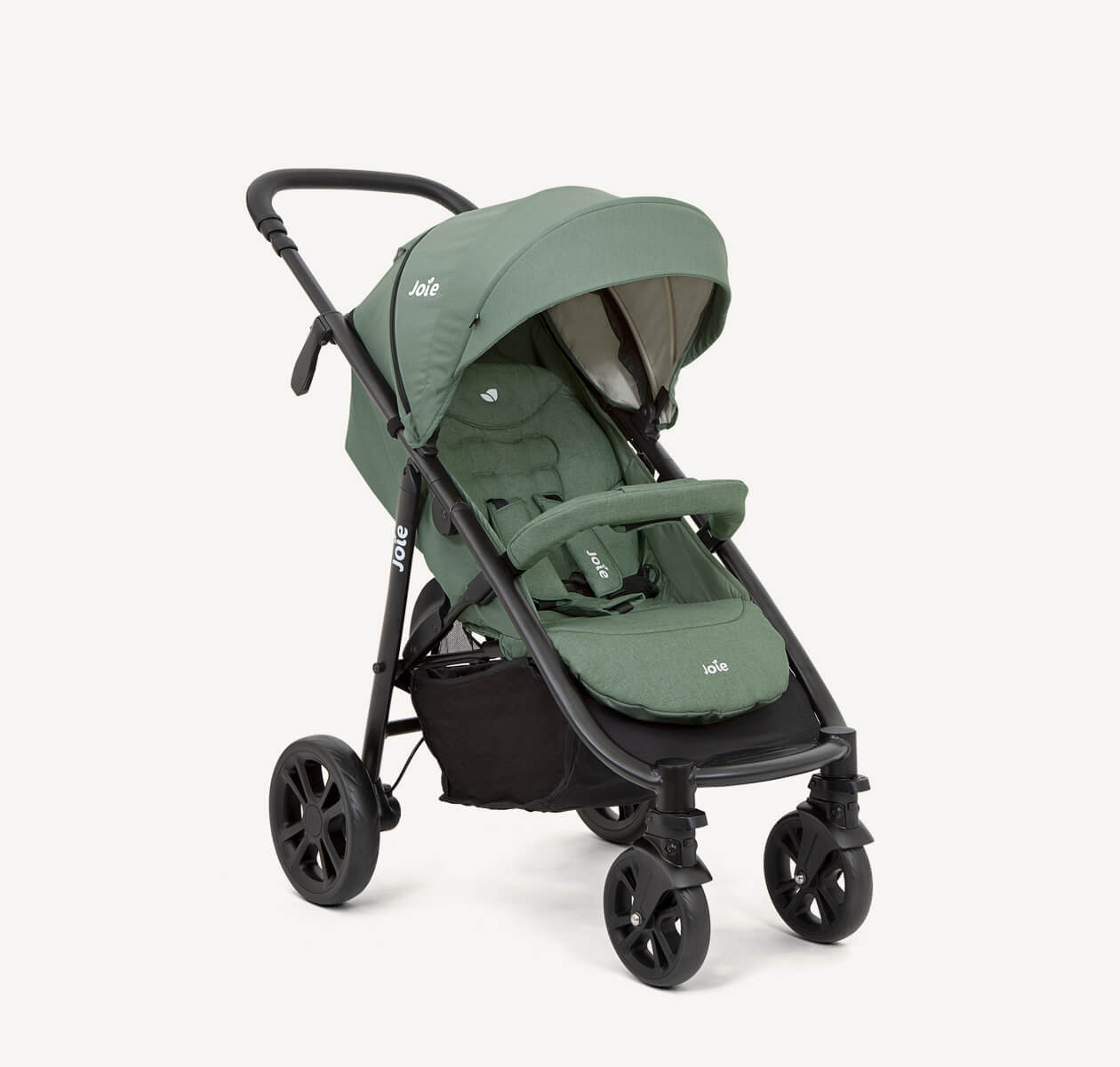 Joie litetrax 4 dlx stroller in green at an angle. 