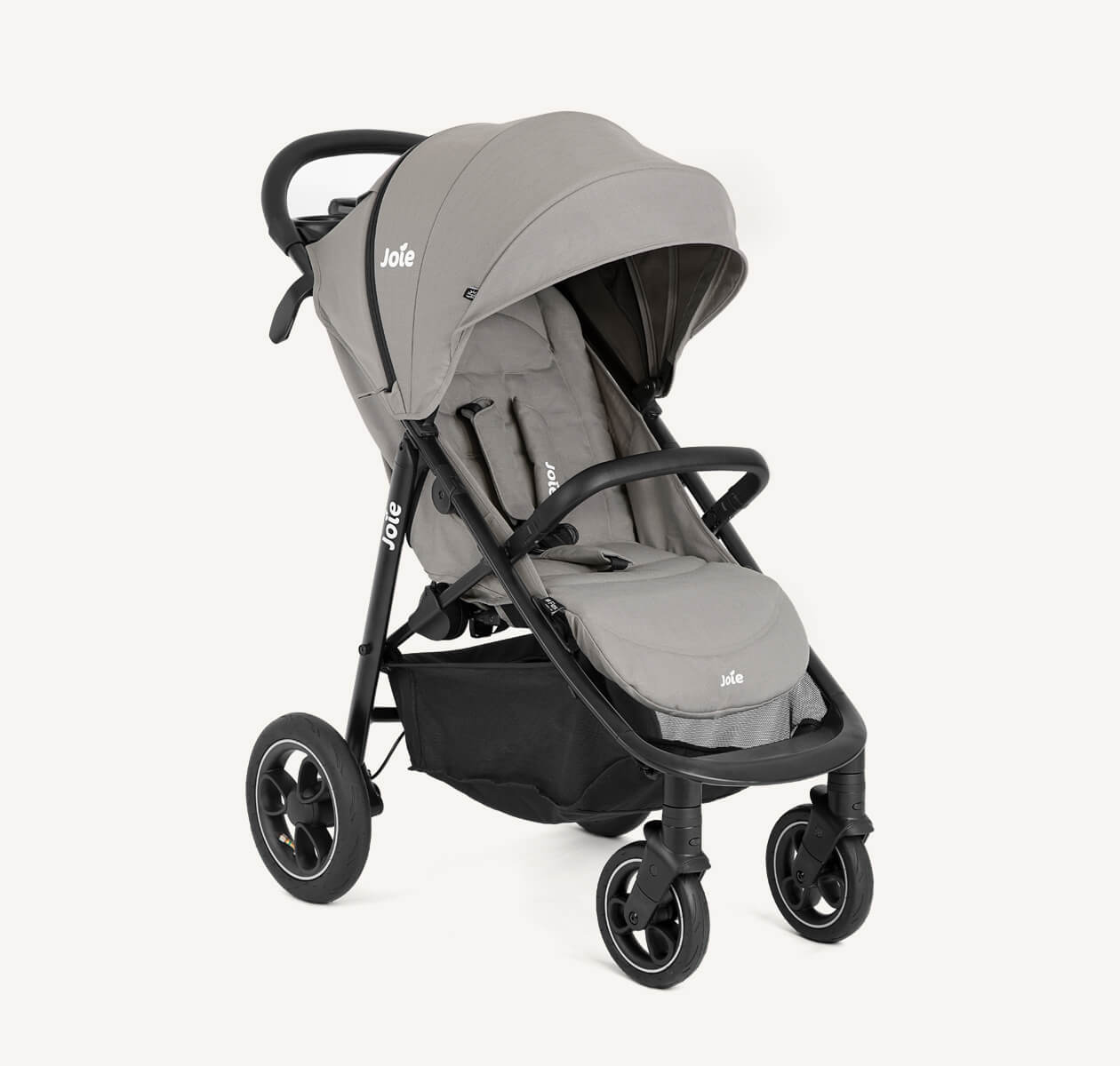 Joie gray litetrax pro air stroller at an angle