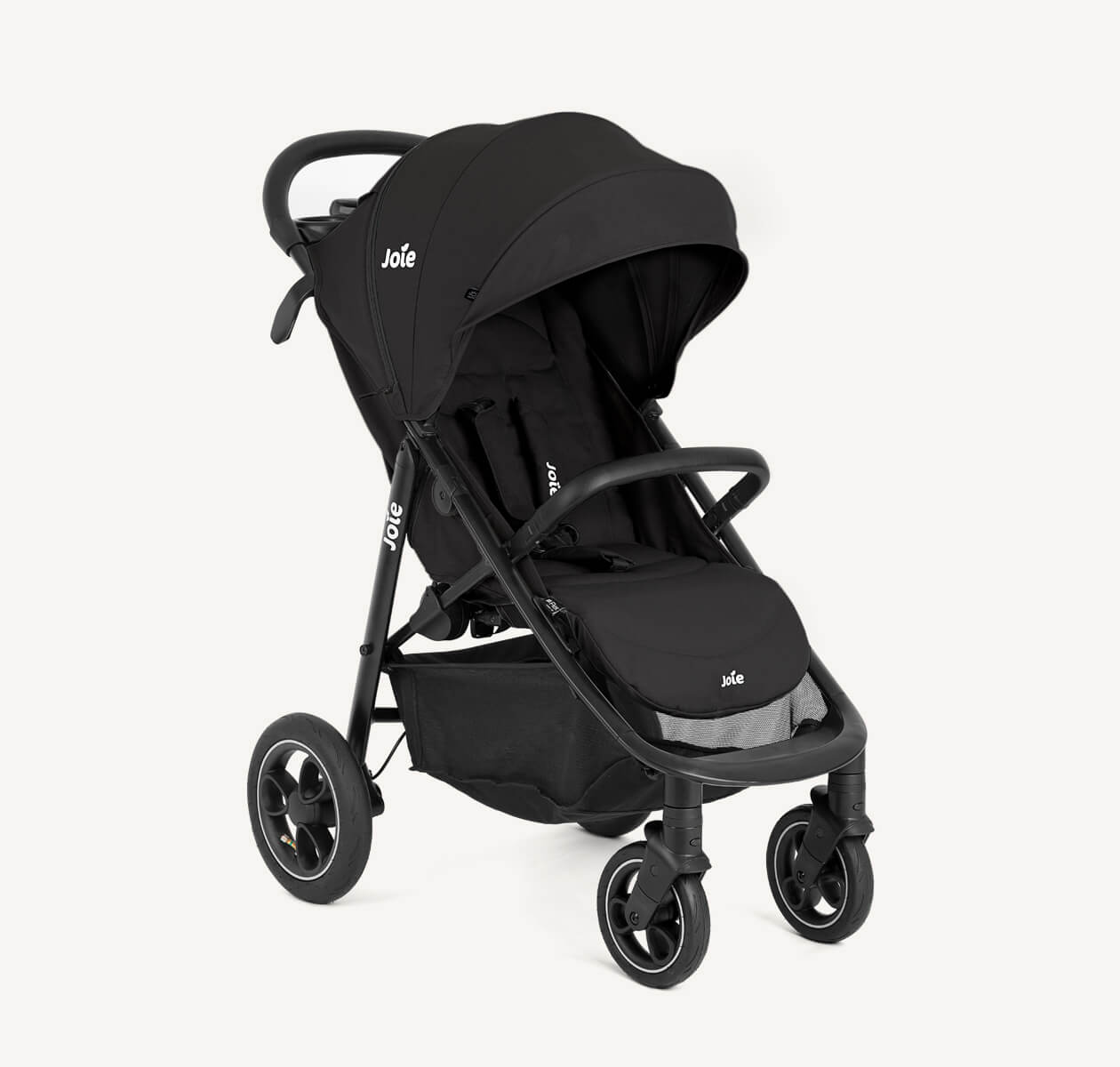 Joie black litetrax pro air stroller at an angle