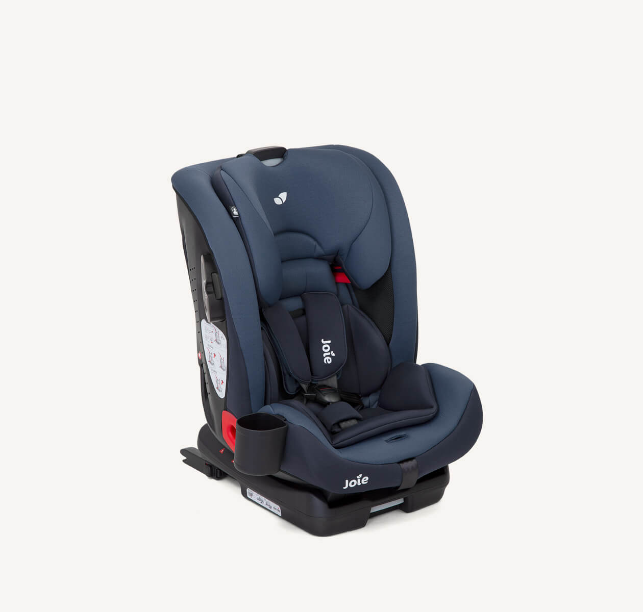Joie bold R toddler car seat in dark blue from a right angle.