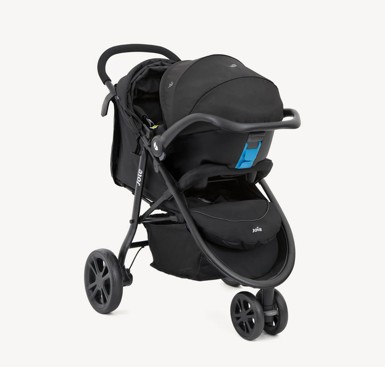  Joie litetrax 3 stroller in black at an angle.