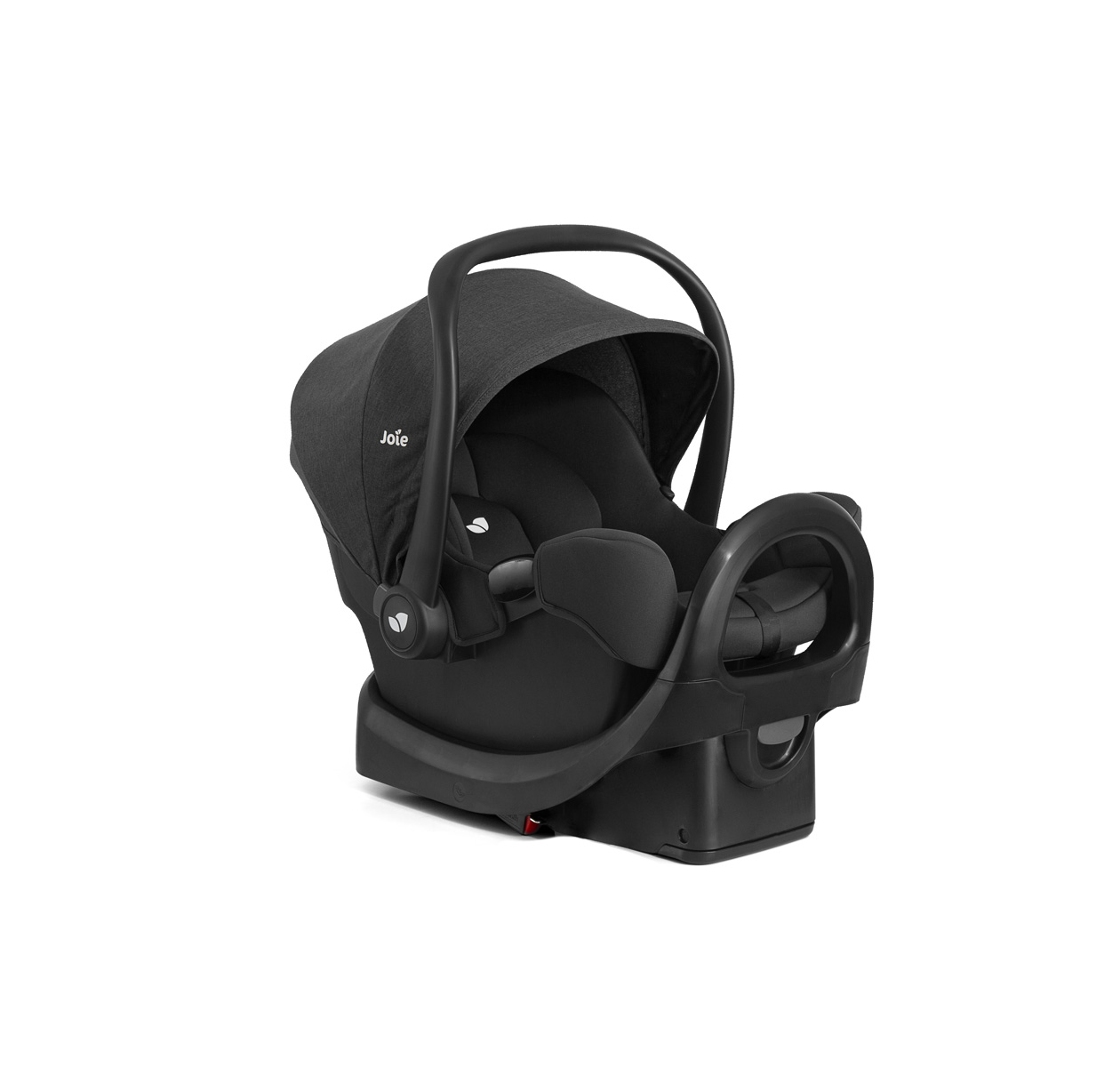 Right angle of rue lightweight infant car seat in shale on anti-rebound base on white background
