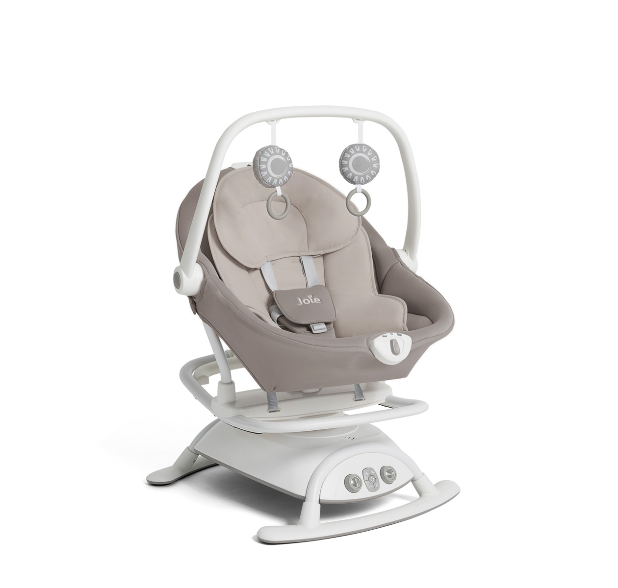 Right angle of cinnamon glider and rocker on white background
