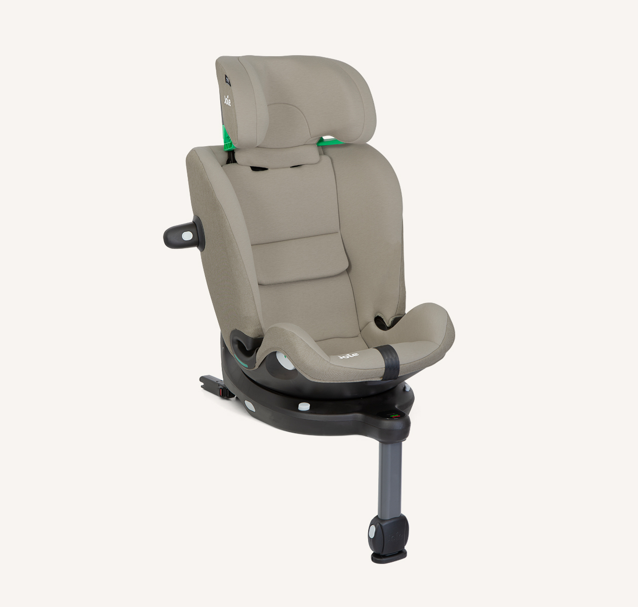 Joie i-Pivot Grow car seat in tan facing to the right in booster mode
