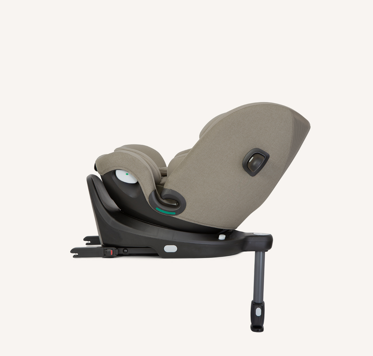 Joie i-Pivot Grow car seat at a right profile angle in rearward facing mode
