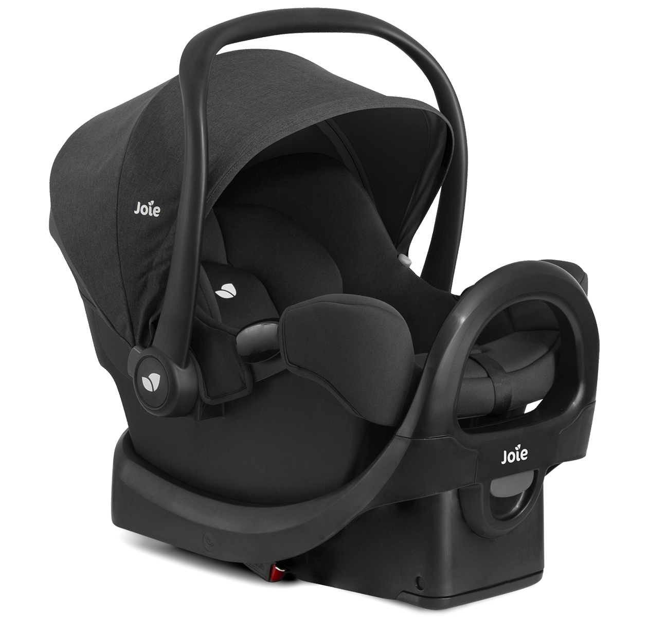 Right angle of rue lightweight infant car seat in shale on anti-rebound base on white background