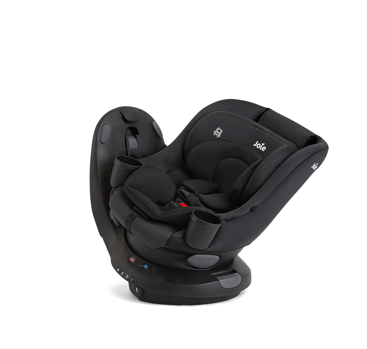Right angle of chili spin 360 2-in-1 rotating car seat rotated in shale on white background
