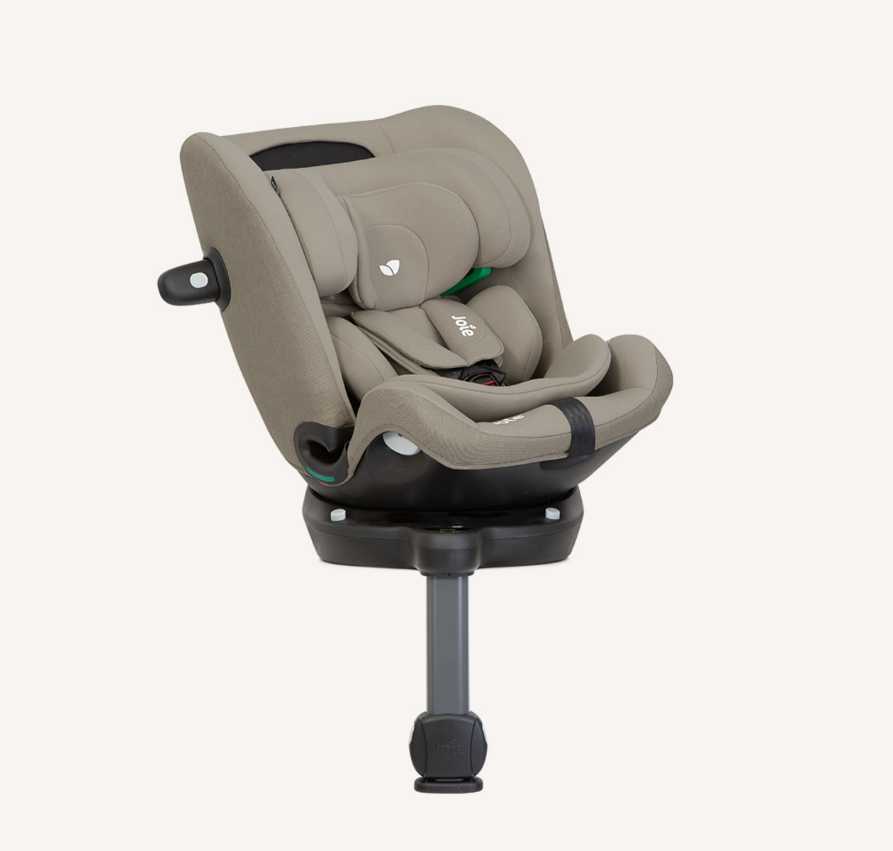Joie i-Pivot Grow car seat in tan slightly turned to the right 
