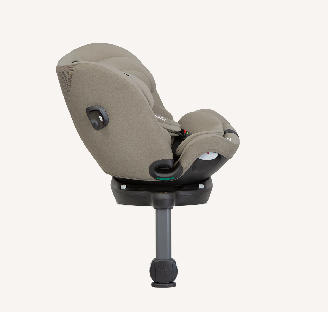 Joie i-Pivot Grow car seat in tan turned to the right 
