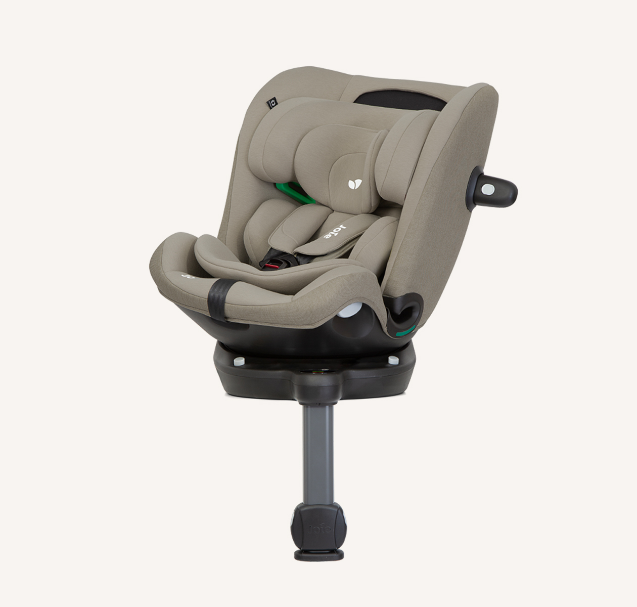 Joie i-Pivot Grow car seat in tan slightly turned to the left
