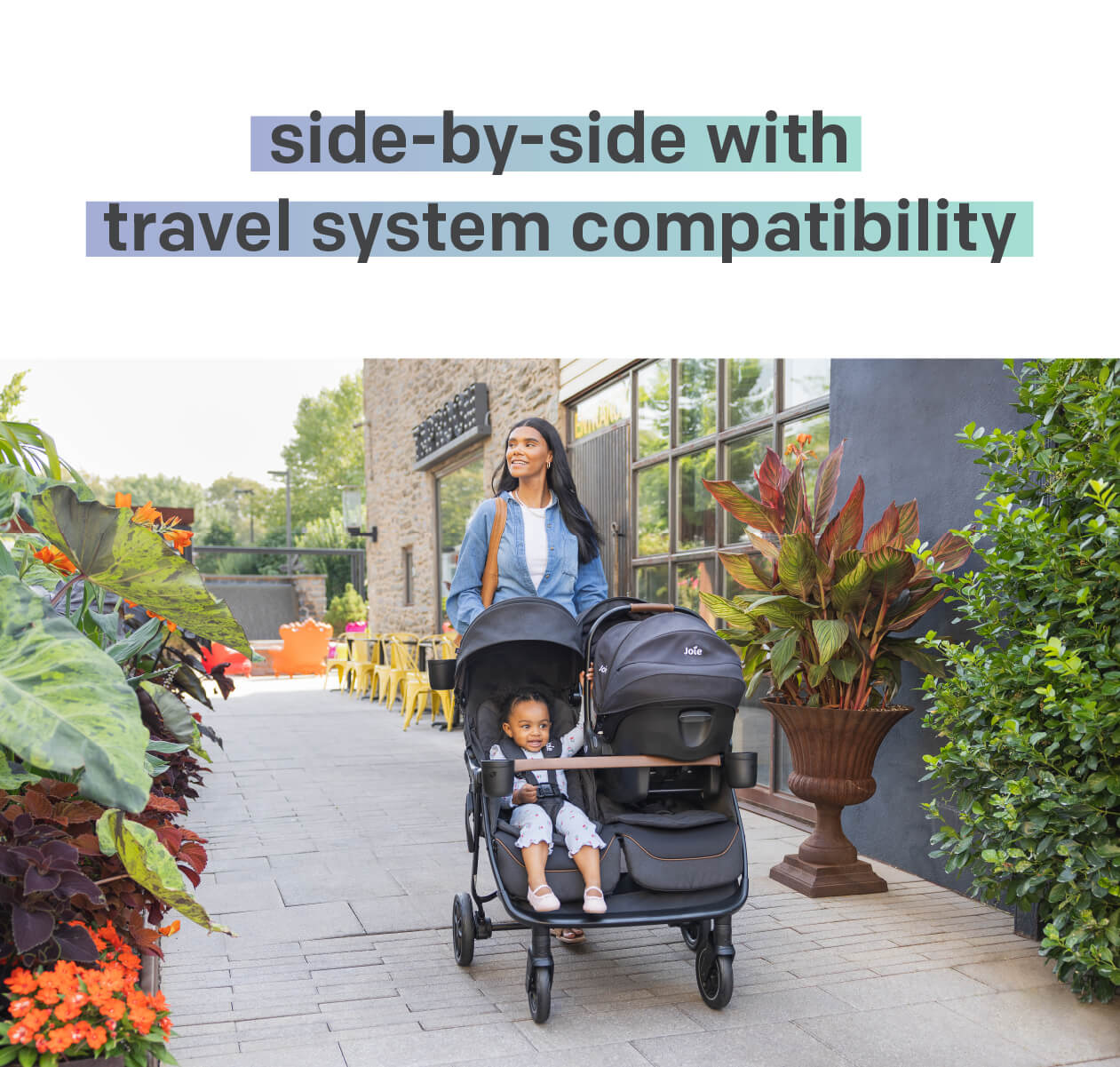 rosemary™ lx Double Stroller + mint latch™ Infant Car Seat | Joie