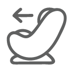 icon of a car seat facing the left with an arrow pointing out to the left to indicate rear-facing
