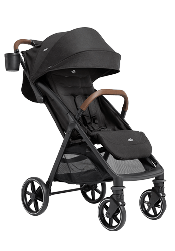 Joie Nutmeg compact stroller in black, shown at an angle